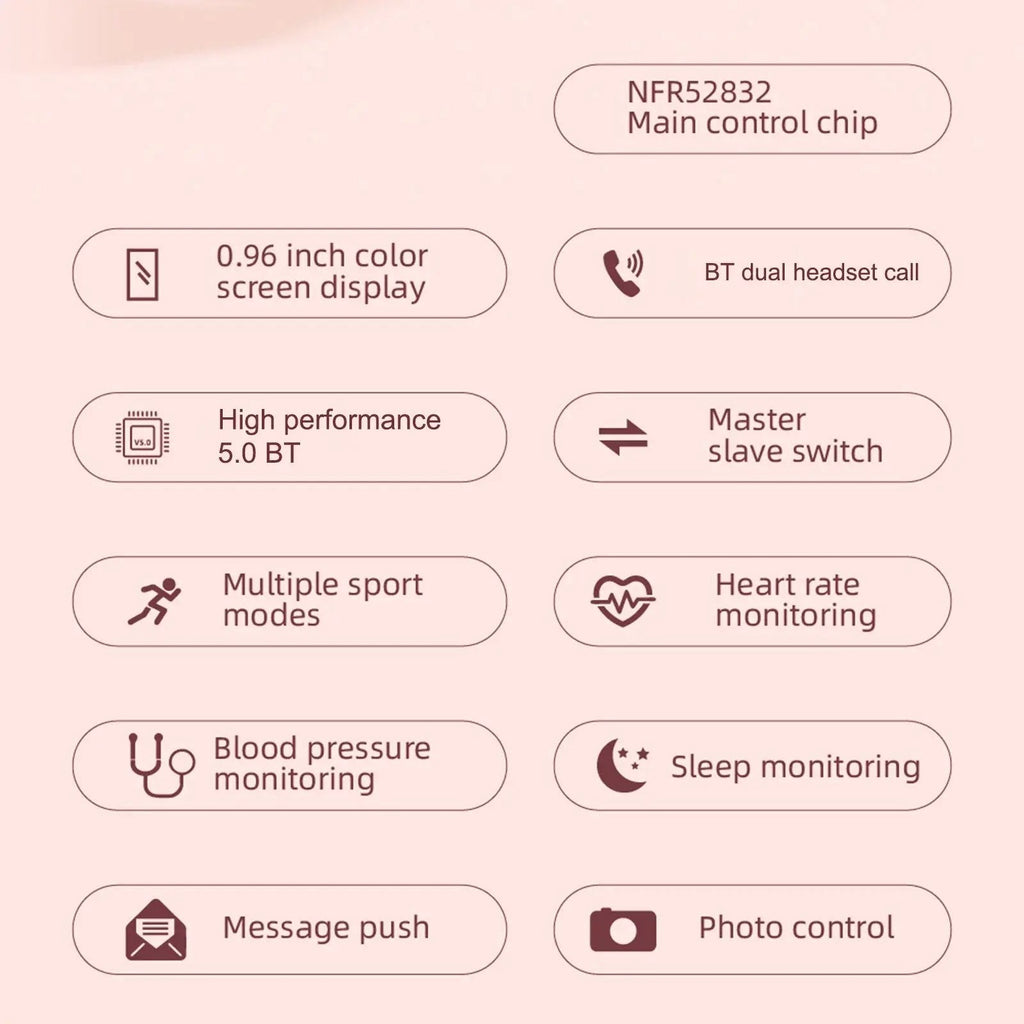 Combo de Reloj Inteligente 2-En-1 y Auriculares Fitness Verdaderamente Inalámbricos